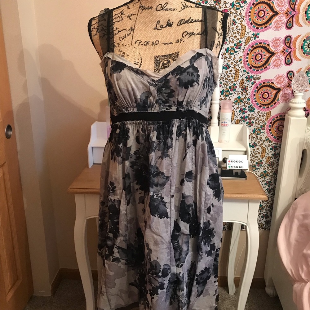 Black grey flower fringe stresses dress